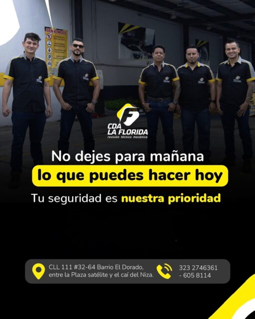 No dejes para mañana lo que puedes hacer hoy 🚗
Haz tu revisión técnico mecánica y circula seguro.

En CDA LA FLORIDA estamos listos para atenderte ⚙️

📍 CLL 111 #32-64 Barrio El Dorado
(Entre la Plaza Satélite y el CAI del Niza)
📲 323 2746363 – 605 8114