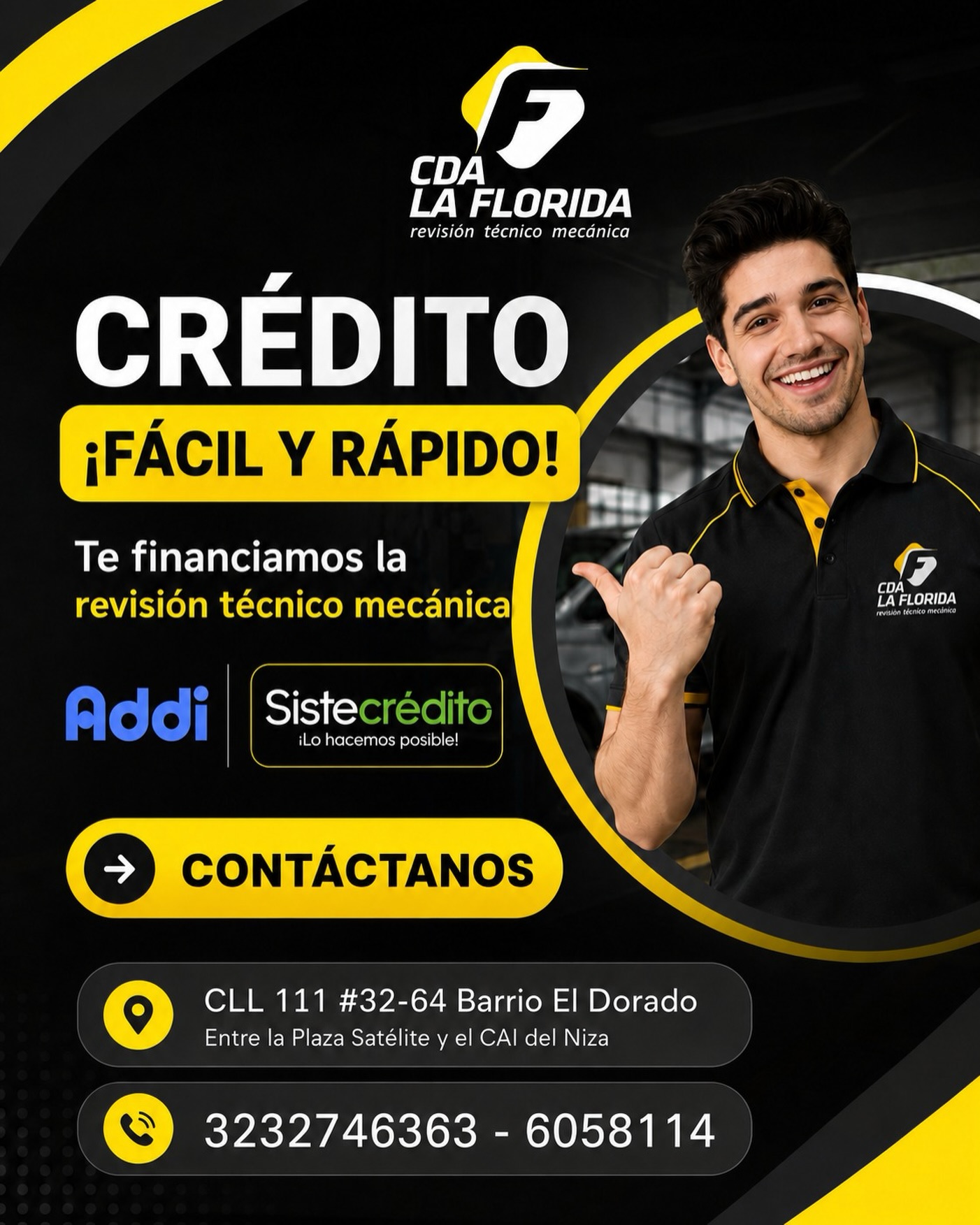 🚗✨ ¡Que la revisión técnico mecánica no se convierta en una preocupación!

En CDA LA FLORIDA te ofrecemos opciones de financiación con Addi y Sistecrédito para que pongas tu vehículo al día de forma fácil, rápida y sin complicaciones. 🙌

No dejes pasar más tiempo y cumple con tu revisión técnico mecánica hoy mismo.

📍 CLL 111 #32-64 Barrio El Dorado
📞 323 274 6363 - 605 8114