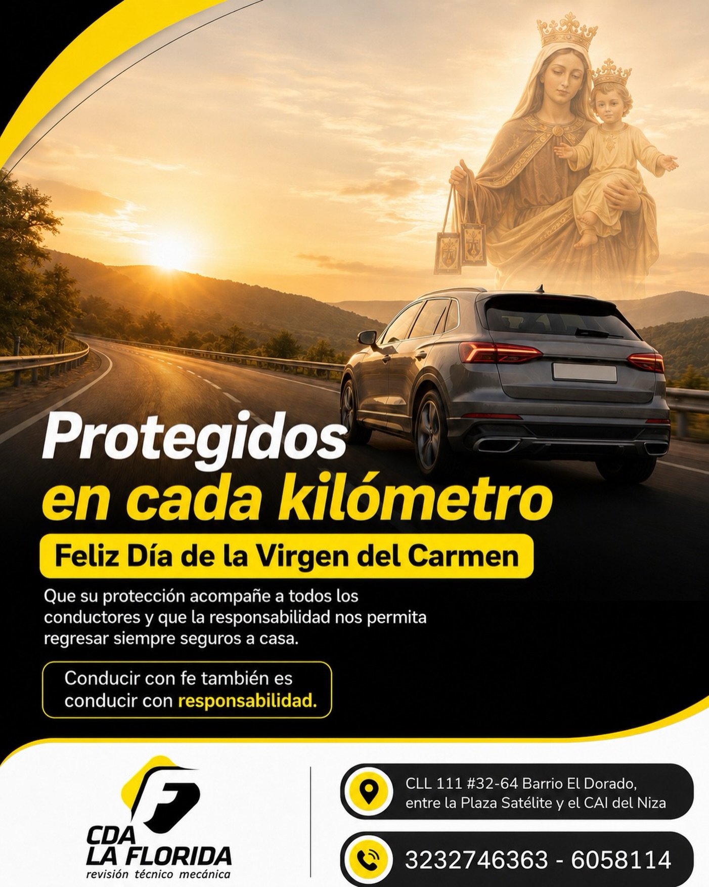 🚗✨ Cada kilómetro cuenta cuando se recorre con responsabilidad.
Hoy celebramos el Día de la Virgen del Carmen, patrona de quienes hacen del camino su trabajo y su pasión.
Que nunca falte la prudencia, el respeto por las normas y la protección en cada trayecto.
En CDA La Florida trabajamos todos los días para aportar a una movilidad más segura para todos.
¡Feliz Día de la Virgen del Carmen! 💙